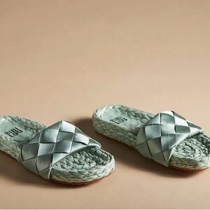 ANTHROPOLOGIE BIBI LOU MINT GREEN WOVEN RAFIA SLIDES SANDALS 6 36